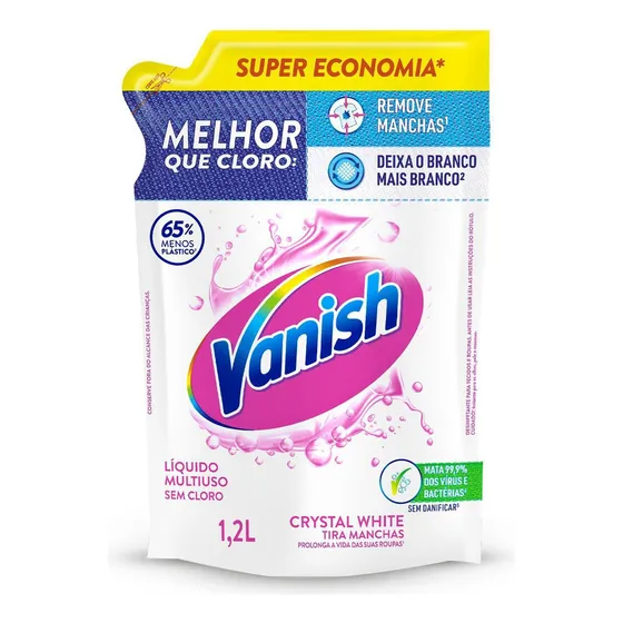 Tira Manchas Liquido Multiuso Crystal White Sem Cloro Refil 1200ml Vanish