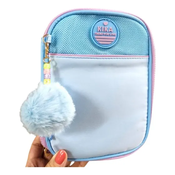 Estojo Escolar Kika Feminina Com Divisórias E Chaveiro Cor Azul-bebe47 Lisa