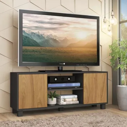 Rack Para Tv 2 Puertas 4 Estantes Led Lcd Mesa Living Color Negro