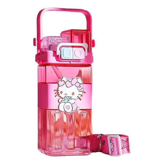 Botella Vaso Agua Cantimplora Doble Con Correa Kitty Sanrio 