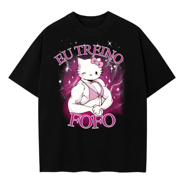 Camiseta Basica Eu Treino Fofo Hello Kitty Gym Meme Academia