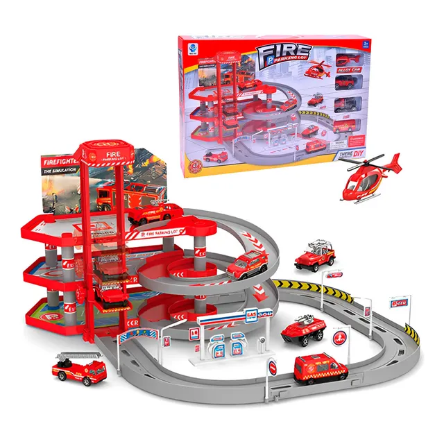 Pista De Autos Parking Bomberos 55 Pcs + 4 Autitos - El Rey