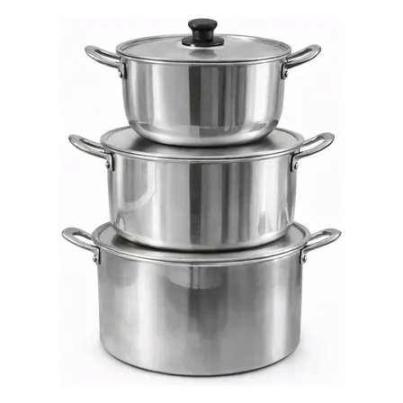 Jogo De Panela Feijoada Caldo De Alumínio 3 Peças Industrial Prateado