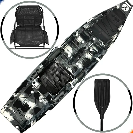 Caiaque De Pesca Iron 1187 + Cadeira E Remo - Milha Náutica Cor Cinza/camuflado