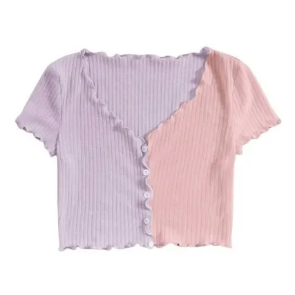 Top Bicolor Rosado Y Morado Botones