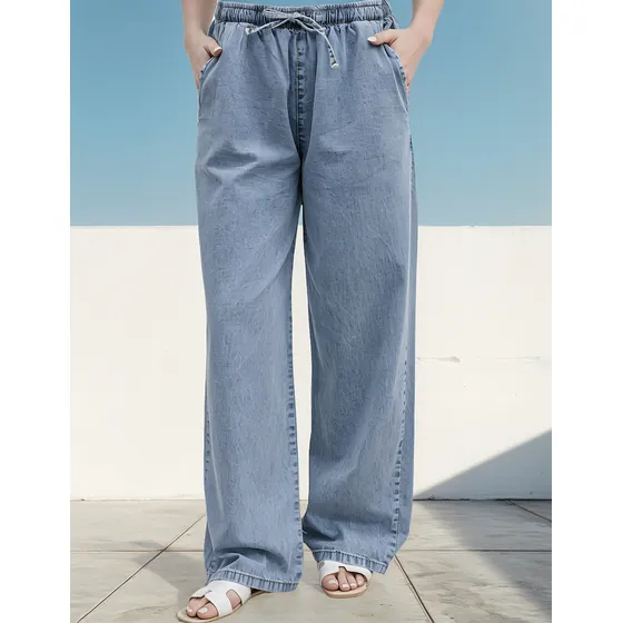 Palazzo Jean Pantalon Denim Tipo Pijama Elastico Tallegrande