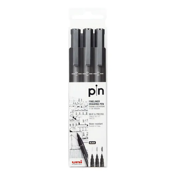 Uni Pin 200 Black Tinta Pigmentada X 3 Unidades A