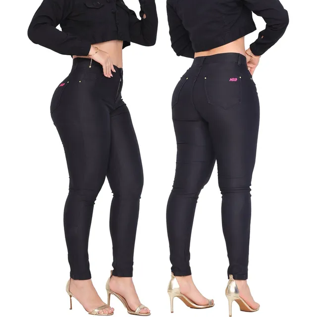 Kit 2 Calça Jeans Feminina Cintura Alta Com Lycra Kit 2 Calça Jeans Feminina Cintura Alta Com Lycra