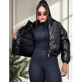 Jaqueta Puffer Com Touca Inverno Feminina Forro Pelinhos Jaqueta Puffer Com Touca Inverno Feminina Forro Pelinhos