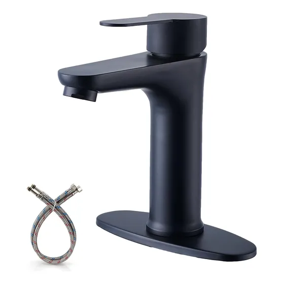 Vapsint Grifo Baño Un Solo Agujero Negro Mate Lavabo Una