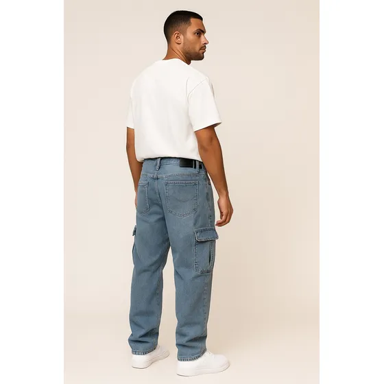 Pantalon Jean Cargo Oversize Tendencia Hombre