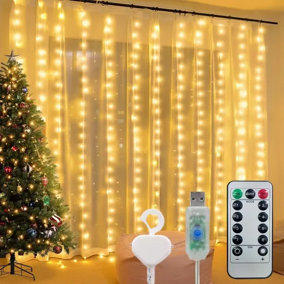 2 Pcs Cortinas Luces Led,fiesta Navidad,usb 8 Modelo,3x3m