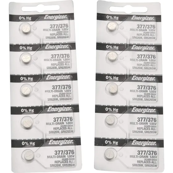 Batería De Óxido De Plata Energizer 377/376, 10 Unidades