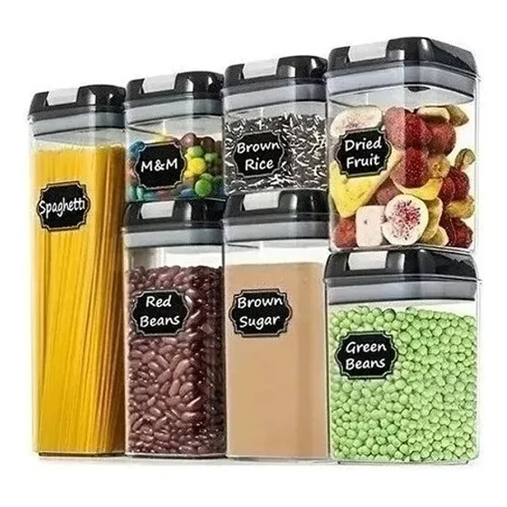 7 Pcs De Contenedores De Alimentos Almacenamiento 7 Pcs Color Negro Plástico Resistente Con Tapa Selladora Hermética