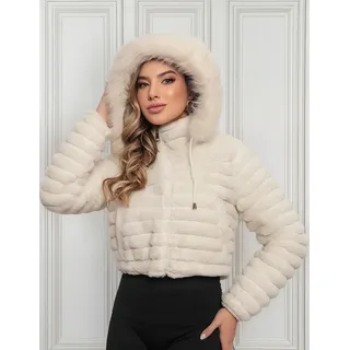 Jaqueta Capuz Removível Pelúcia Cropped Feminina