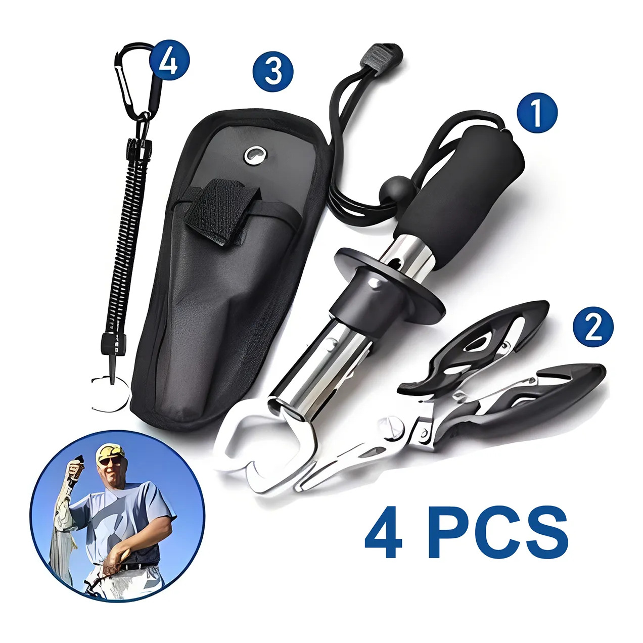 Kit Pesca Alicate Contenção Peixe E Alicate Bico Saca Anzol Kit 4