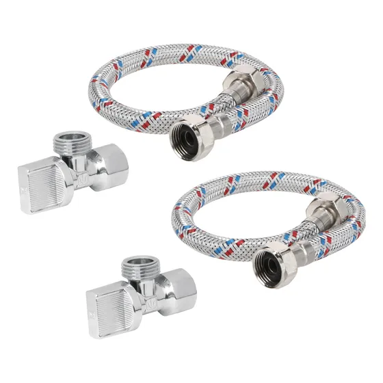 2 Mangueras Y Llave Angular Lavabo O Fregadero 40cm 1/2x1/2.
