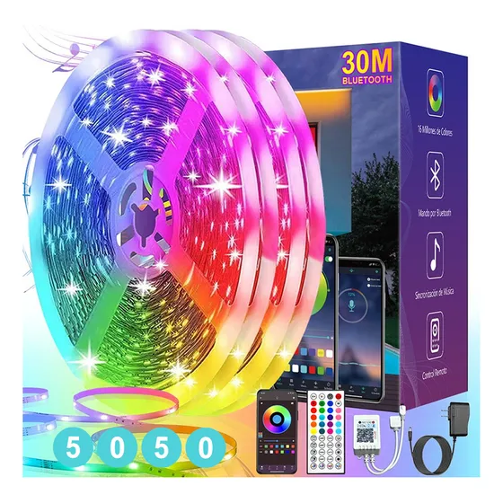 Faixa De Luz Colorida De Controle Remoto Bluetooth 30m Led