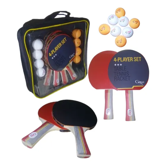 Raqueta Ping Pong Set 4 Raquetas Y 8 Pelotas. Wells Pro