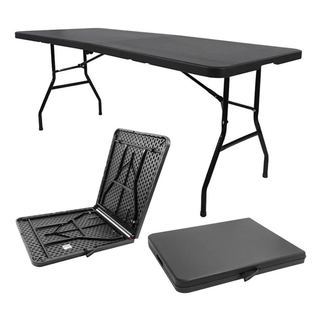 Mesa Dobrável Camping Maleta Portátil 1.80m Com Trava Preta Mesa Dobrável Camping Maleta Portátil 1.80m Com Trava Preta