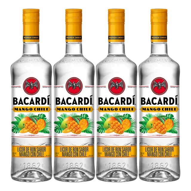 Pack De 4 Licor De Ron Bacardi Mango Chile 750 Ml