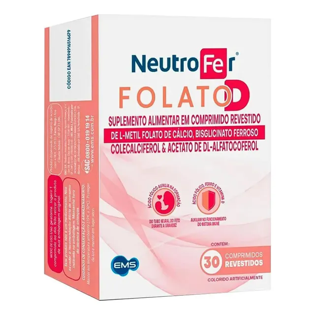 Neutrofer Folato D - 30 Comprimidos - Metilfolato E Ferro