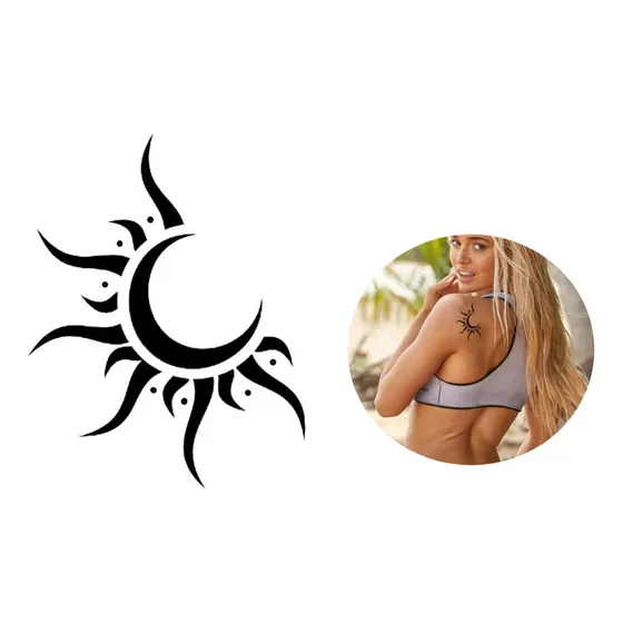 Tatuagem Temporária Sol Lua Tribal Modelo