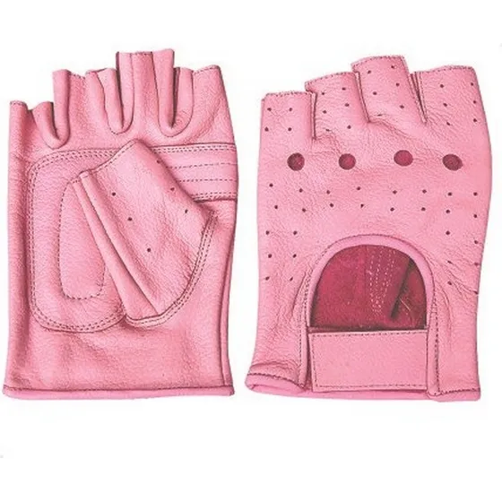 Guante Femenino Piel Rosa Dedo Palma Acolchada Motocicleta