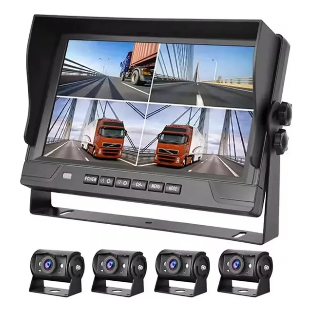 Kit Monitor 9 PuLG Dvr Pantalla Dividida 4ch 12-24v Camión