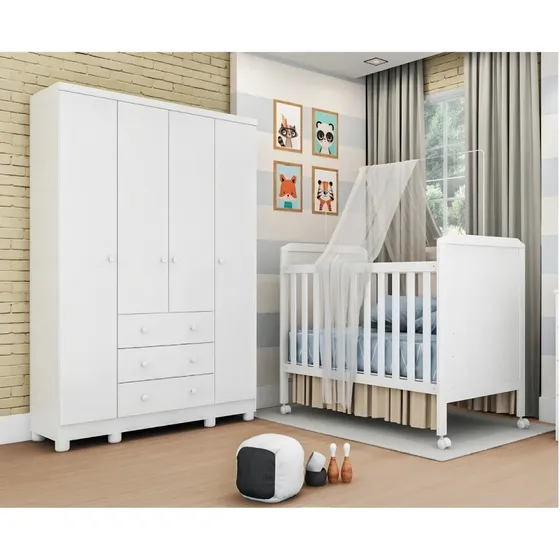 Conjunto Para Quarto De Bebê Com Berço Mini Cama Cloe E