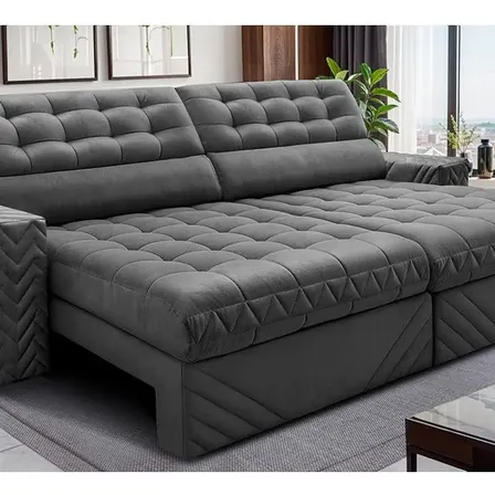 Sofá Retrátil 2,30m Molas Ensacadas Max Spring. Cama Inbox Cinza Liso