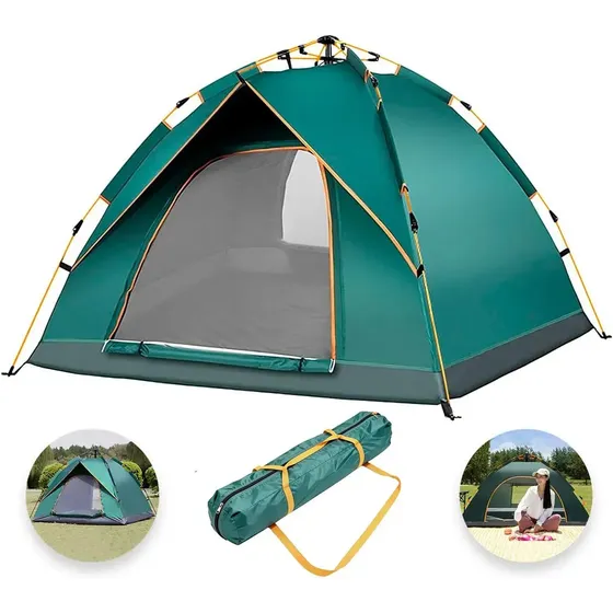 Casa De Campaña Para 4 Personas, Carpa Plegable De 2 Entradas, Tienda De Camping De 180cm X 140cm, Material Impermeable, Armado Sencillo, Bolsa De Almacenamiento