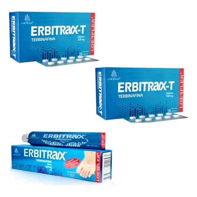Erbitrax-t Terbinafina Hongos 2 Cajas 28 Tab C/u + Crema 15g
