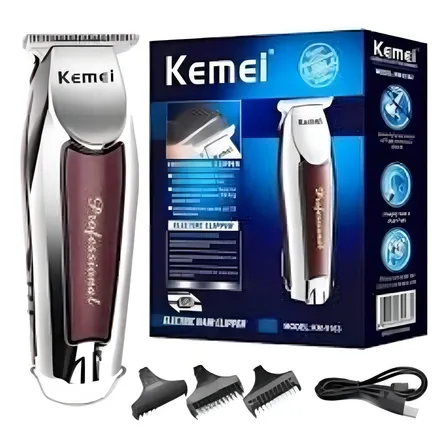Máquina De Acabamento Kemei Km-9163 Cabelo Barba Bivolt Usb Prateado