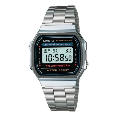 Relogio Casio Unissex A168wa-1 Aço Retrô Vintage Luz Neon Alarm Cronometro Data Prateado Cinza/preto/azul