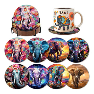 8 Piezas Kits De Posavasos De Arte Con Diamantes De Elefante 8 Piezas Kits De Posavasos De Arte Con Diamantes De Elefante