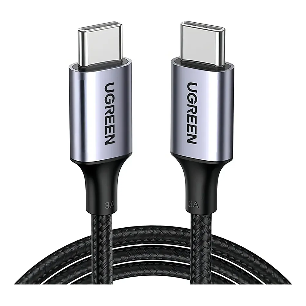 Cable Usb C Ugreen - Usb Tipo C - 1 Metros Trenzado - Carga Rapida 60w + Transmision Datos 480mbps - 4k @ 60hz - Para Cargador De Celular / Pc Notebook / Macbook / iPhone / Samsung - Us261-50150 Gris