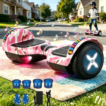 Skate Hoverboard Elétrico Led Light Com Bluetooth E Alça Rosa