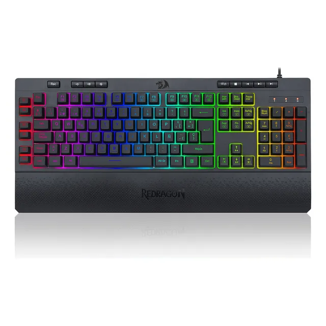 Teclado Gamer Redragon Shiva K512 RGB QWERTY Español Latinoamérica Color Negro con Luz RGB