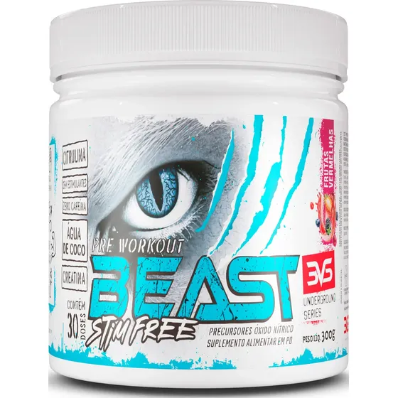 Pré Treino Sem Cafeína Beast 300g - Sabor Frutas Vermelhas - Fórmula Exclusiva Com Citrulina, Beta Alanina, Creatina, Água De Coco, Arginina, Taurina E Tirosina