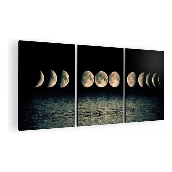 Cuadro Decorativo Mural Triptico Fases Lunares 126x60 Mdf Color N/a Armazón N/a