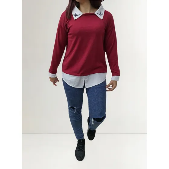 Camisa-sweater Combinada Lanilla Y Fibrana T L-yuki