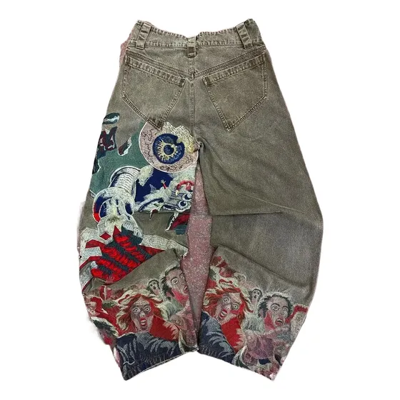 Hip Hop Punk Embroidered Loose Jeans Y2k