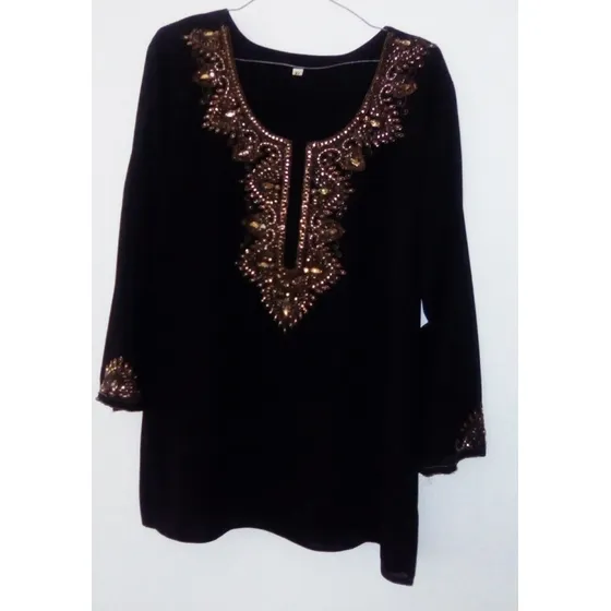 Blusa Negra Tipo Indú Elegante/coctel/gala/fiesta Talla 22 