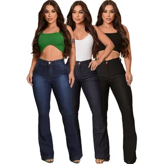 Kit 3 Calça Jeans Flare Boot Cut Empina Bumbum Cintura Alta Kit 3 Calça Jeans Flare Boot Cut Empina Bumbum Cintura Alta