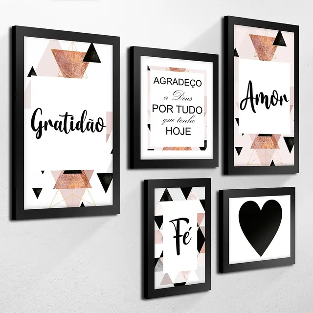 Kit 5 Quadros Decorativos Mdf Frases Amor Fé Gratidão Sala