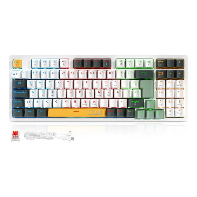 TERPROT 90% Teclado Mecánico Español TR95 Luces RGB Con 20 Efectos, Huano Red Switch Hotswap, Teclado Gamer de 95 Teclas Antighosting