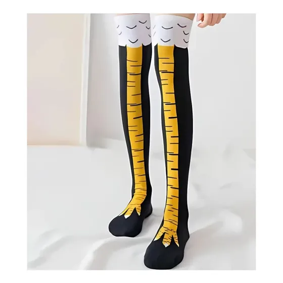 Medias Largas Diseño Generico Patas De Gallinapollo Negro Estampado Universal