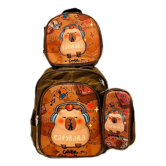 Capibara Mochila C/luces Lonchera  Cartuchera Oficio 3 Pieza