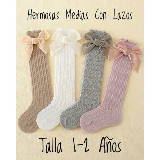 Medias Con Lazo Tipo Españolas Para Niñas (set 4 Pares)